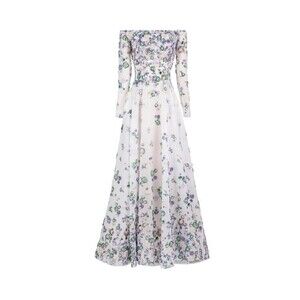 Saiid Kobeisy Tulle Beaded Dress With Off-Shoulder Sleeves - NWT